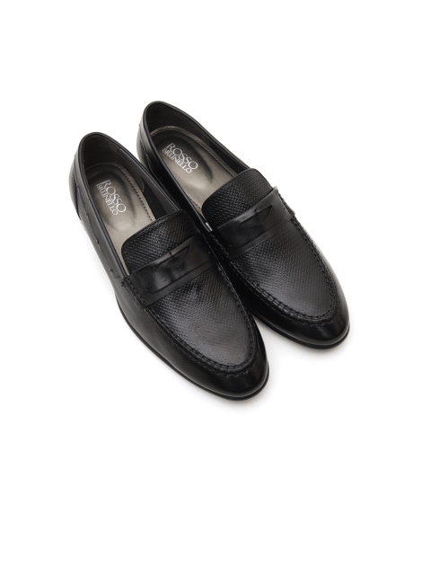 ROSSO BRUNELLO Men Black Textured Leather Formal Loafers