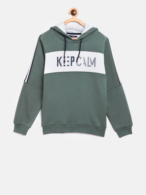 Octave Boys Olive Green Printed Hooded Sweatshirt