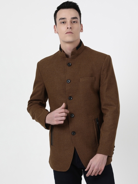 Monte Carlo Men Brown Solid Bandhgala Blazer