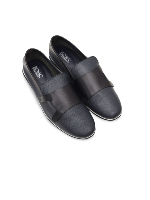 ROSSO BRUNELLO Men Blue Textured Leather Formal Slip-On Shoes