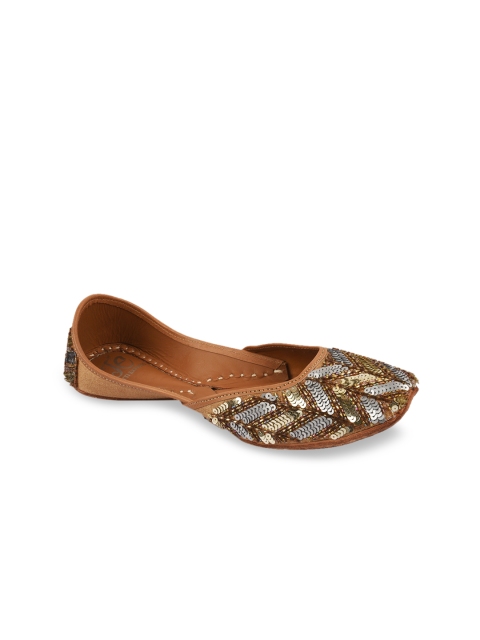 Jutti Express Women Gold-Toned Embellished Canvas Mojaris