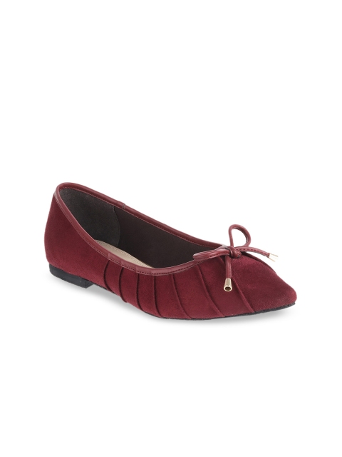 LEMON & PEPPER Women Maroon Solid Synthetic Suede Ballerinas
