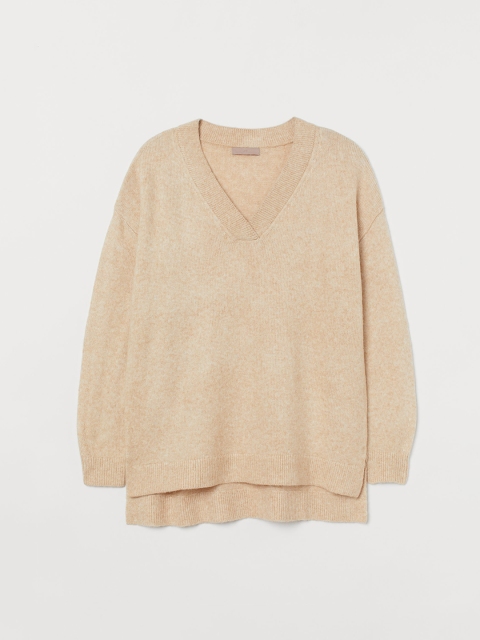 H&M Plus Women Beige Solid Knitted Sustainable Jumper