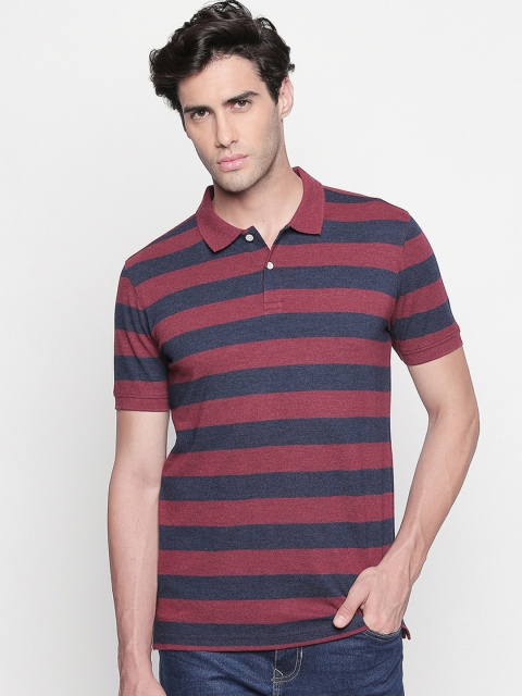 BYFORD by Pantaloons Men Maroon Striped Polo Collar T-shirt