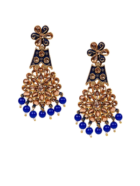 ANIKAS CREATION Blue Gold-Plated Enamelled Kundan & Pearl Studded Classic Drop Earrings
ANIKAS CREATION Blue Gold-Plated Enamelled Kundan & Pearl Studded Classic Drop Earrings