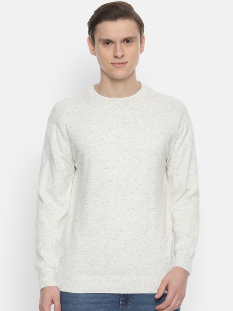 People Men White Solid Pullover Sweater