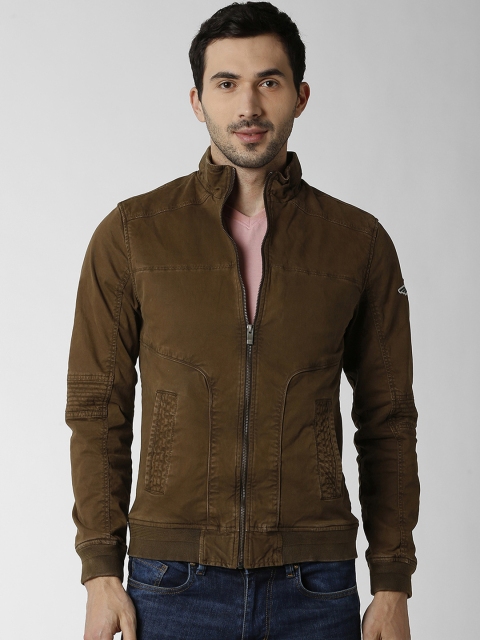 Peter England Casuals Men Olive Green Solid Bomber