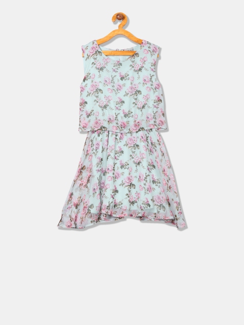 Cherokee Girls Green Floral Print Fit and Flare Dress