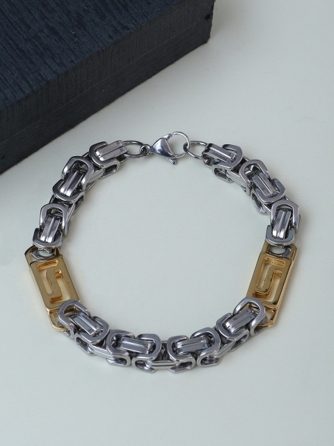 Dare by Voylla Men Silver-Toned & Gold-Toned Stainless Steel Gold-Plated Handcrafted Link Bracelet
Dare by Voylla Men Silver-Toned & Gold-Toned Stainless Steel Gold-Plated Handcrafted Link Bracelet