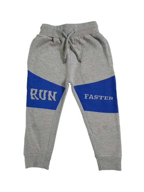 KiddoPanti Boys Grey Melange & Blue Colourblocked Joggers