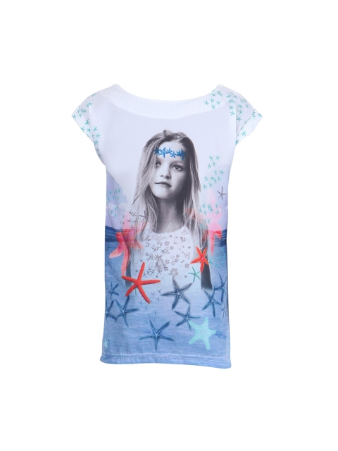 Miyo Girls White & Blue Digital Printed Top