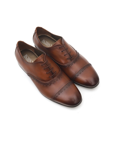 ROSSO BRUNELLO Men Tan Brown Solid Leather Formal Oxfords