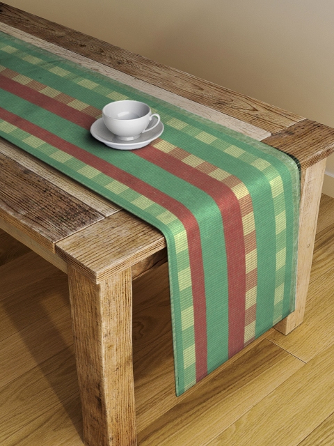 NEUDIS Green & Yellow Striped Hand Woven Table Runner