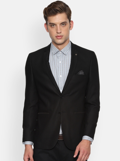 Allen Solly Men Black Solid Single-Breasted Slim-Fit Blazer