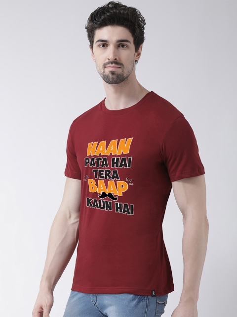Friskers Men Maroon Printed Round Neck T-shirt