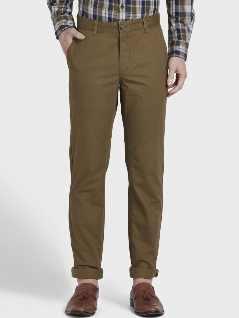 ColorPlus Men Olive Brown Regular Fit Solid Regular Trousers