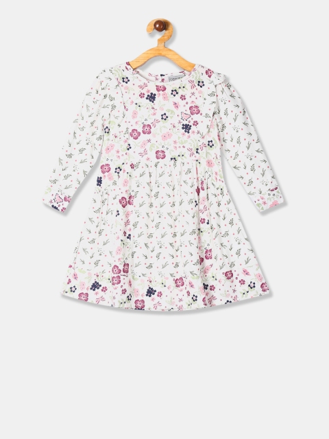 Cherokee Girls White & Pink Floral Print Fit and Flare Dress