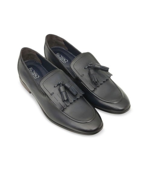 ROSSO BRUNELLO Men Black Solid Leather Formal Loafers