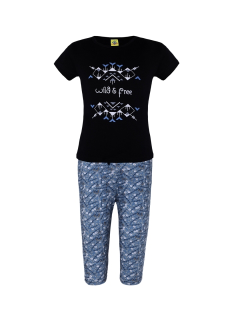 Punkster Girls Black & Blue Printed Night Suit 13207C