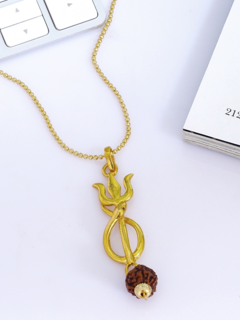 Dare by Voylla Men Gold-Plated Brown Rudraksha Beaded Lord Shiva Trishul Shaped Handcrafted Pendant With Chain
Dare by Voylla Men Gold-Plated Brown Rudraksha Beaded Lord Shiva Trishul Shaped Handcrafted Pendant With Chain
