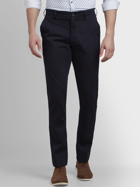 ColorPlus Men Navy Blue Regular Fit Solid Regular Trousers