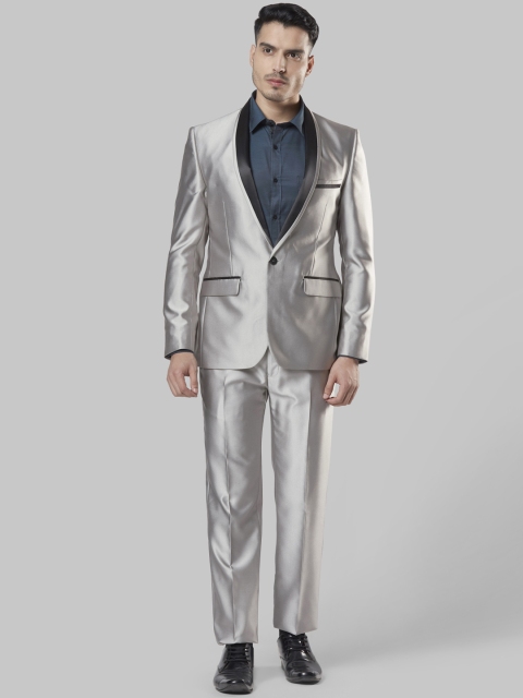 Next Look Men Silver-Toned Solid Single-Breasted 2 Piece Tuxedo Suit