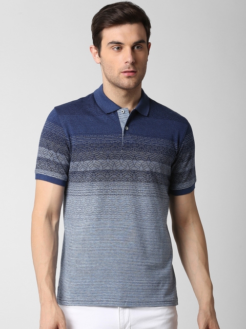 Peter England Casuals Men Blue Striped Polo Collar T-shirt