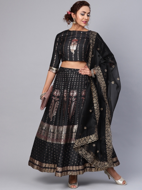 Juniper Women Black & Gold-Toned Embroidered Dupatta