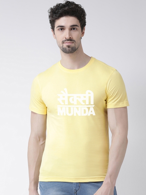 Friskers Men Yellow Printed Round Neck T-shirt