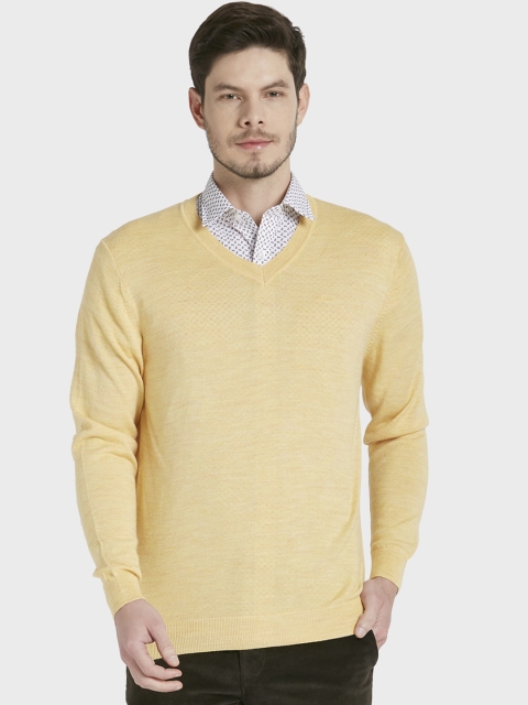 ColorPlus Men Yellow Solid Pullover Woolen Sweater