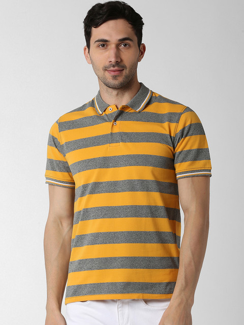 Peter England Casuals Men Yellow & Grey Striped Polo Collar T-shirt 
Peter England Casuals Men Yellow & Grey Striped Polo Collar T-shirt