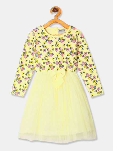 Cherokee Girls Yellow & Pink Printed Fit and Flare Dress
