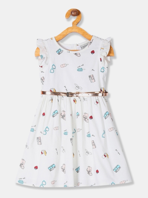 Cherokee Girls White Printed Fit and Flare Dress