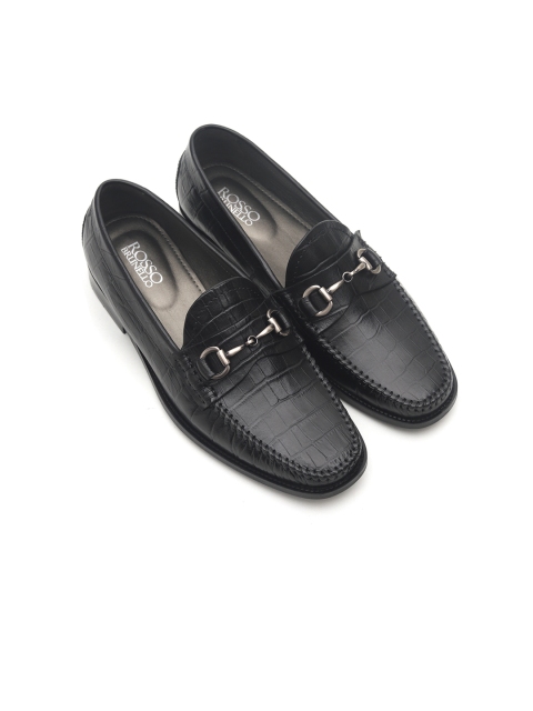 ROSSO BRUNELLO Men Black Textured Leather Formal Loafers