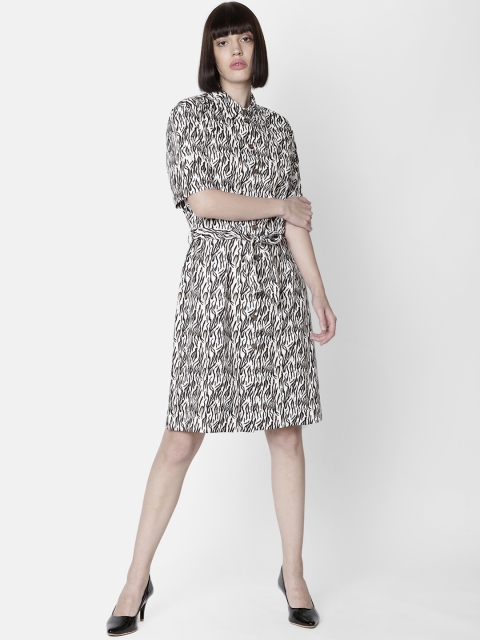 Double Two Women Brown & Off-White Printed Shirt Dress