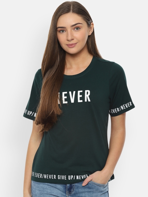 People Women Green Printed Round Neck T-shirt