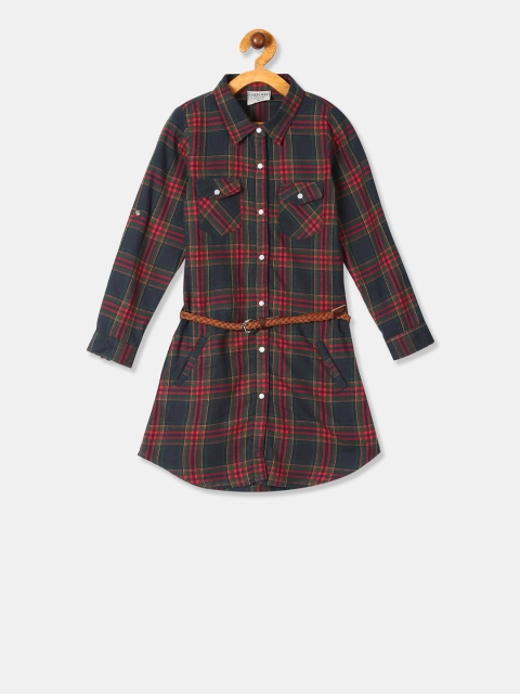 Cherokee Girls Green Checked Shirt Dress