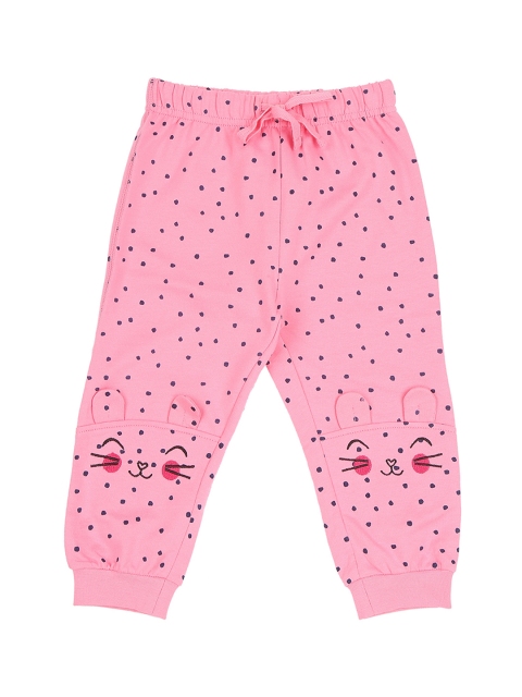 Pantaloons Baby Girls Pink & Navy Blue Printed Lounge Pants