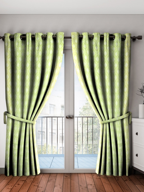 NEUDIS Green & Off-White Set of 2 Jacquard Door Curtains