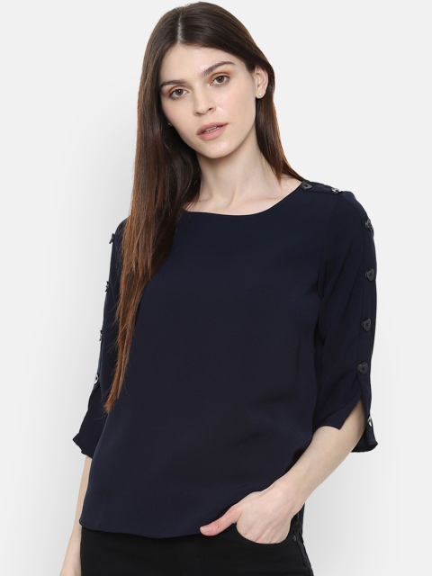 Allen Solly Woman Navy Blue Solid Top