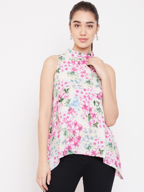 PURYS Women White Printed A-Line Top