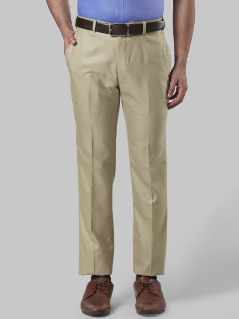 Raymond Men Beige Slim Fit Solid Formal Trousers