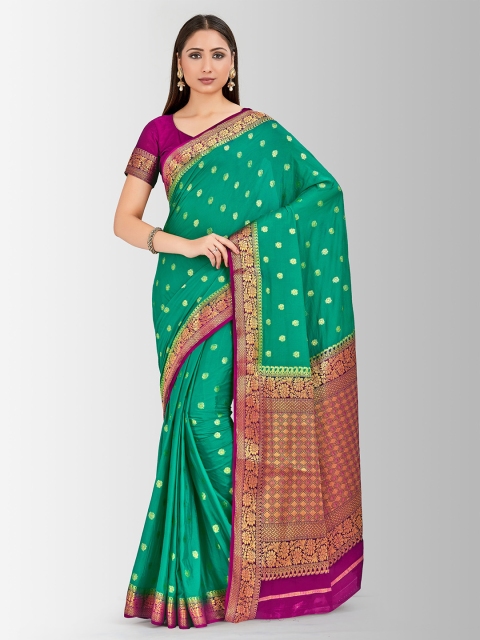 MIMOSA Green Poly Crepe Woven Design Mysore Silk Saree