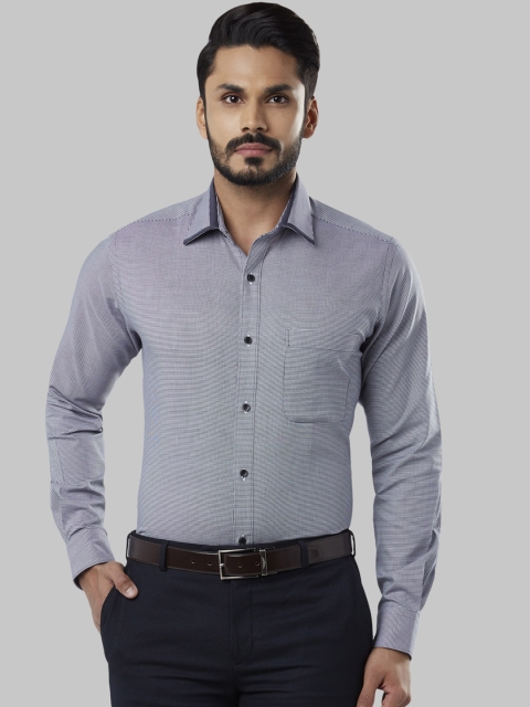 Raymond Men Grey & Navy Blue Slim Fit Checked Formal Shirt