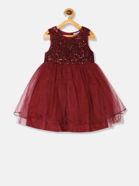Cherokee Girls Maroon Embellished Fit and Flare Dress