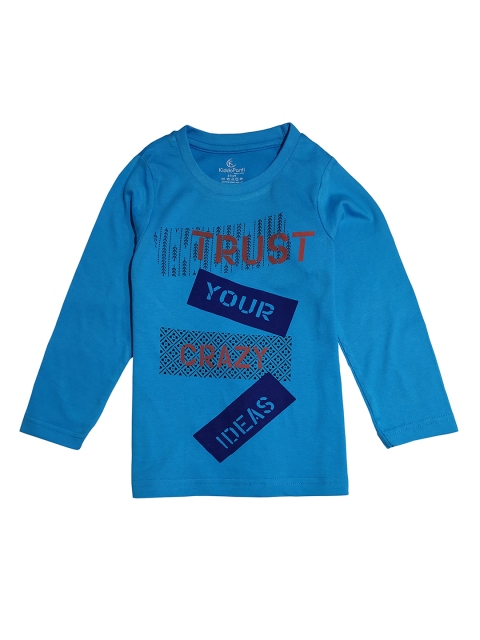 KiddoPanti Boys Blue Printed Round Neck T-shirt