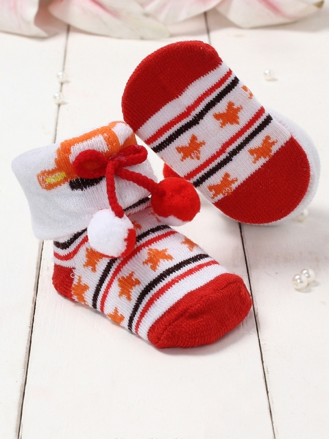 Walktrendy Infants White & Red Printed Bow Detailed Booties