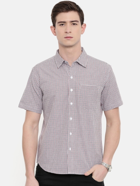 Joven Men White & Blue Slim Fit Checked Casual Shirt