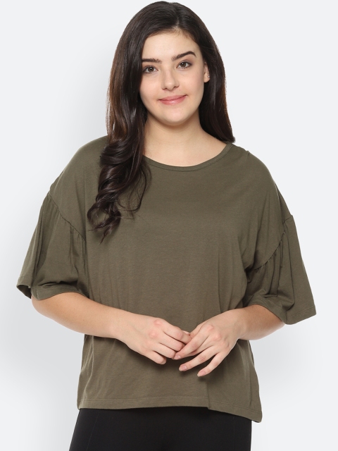 Van Heusen Woman Olive Brown Solid Top