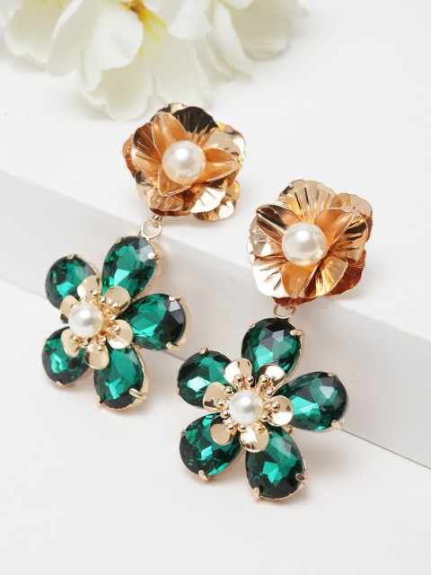 AVANT-GARDE PARIS Rhodium-Plated Green & Gold-Toned Floral Drop Crystal Studded Earrings
AVANT-GARDE PARIS Rhodium-Plated Green & Gold-Toned Floral Drop Crystal Studded Earrings